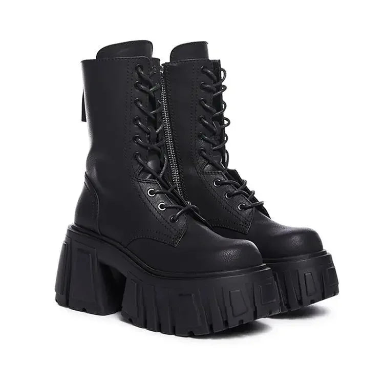 2025 New Women Super High 10cm Shoes Woman Thick-Soled British Style Punk Fashion Platform Thigh High Boots Chunky Heel Pumps