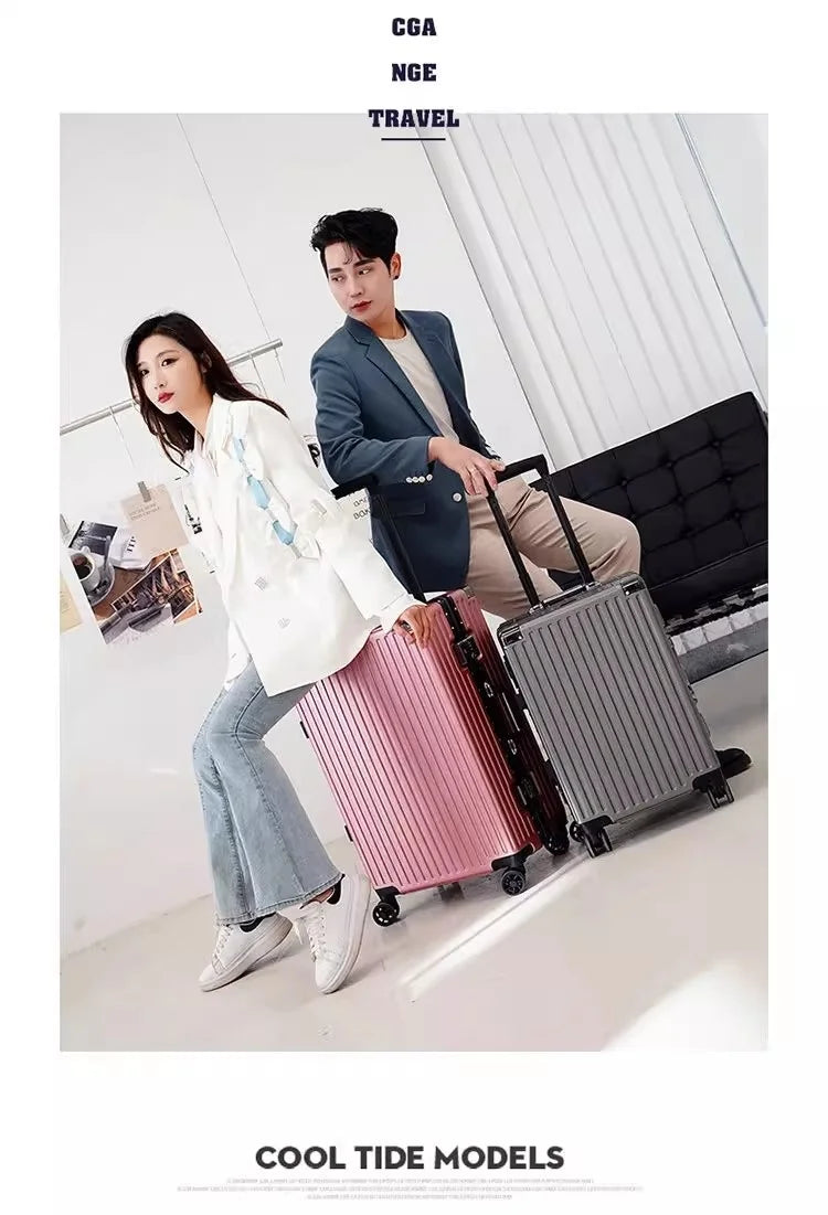 Aluminium Frame Suitcase Large-capacity Trolley Case Strong and Durable Password Cabin Bag Thickened PC suitcase 20/22/24/26/28