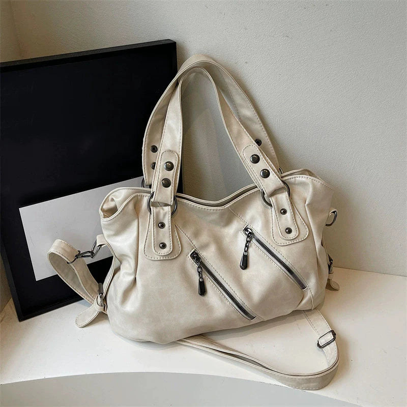 Retro Brand Roomy Shoulder Bag Female Luxury Solid Color Classic Crossbody Bag Large Capacity Style Soft PU Leather Tote Bag