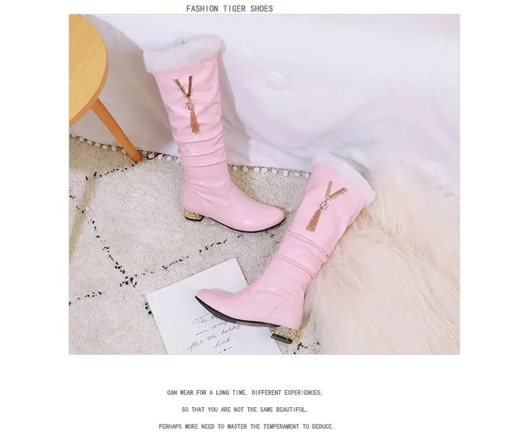 Winter Warm Knee High Boots Women Platform Wedges High Heels Snow Boots Slip on Winter Ladies Shoes White Black Pink 2025
