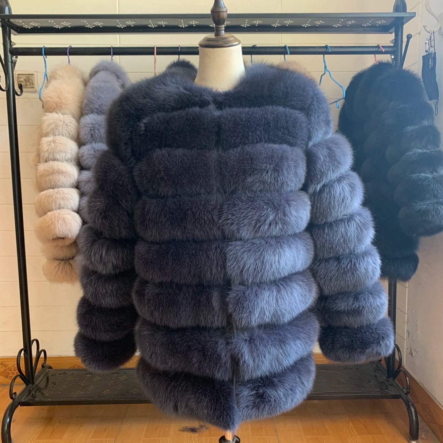 NEW Style Length Sleeves 4in1 Real Fur Coats Women Natural Real Fur Jackets Vest Winter Outerwear Women Fox Fur Coat Quality Fur