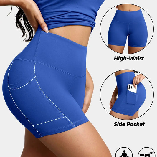 Summer Soft Yoga Shorts With Pocket Buttock Lift Gym Leggings Women High Waist Sports Shorts Women Running Workout Shorts