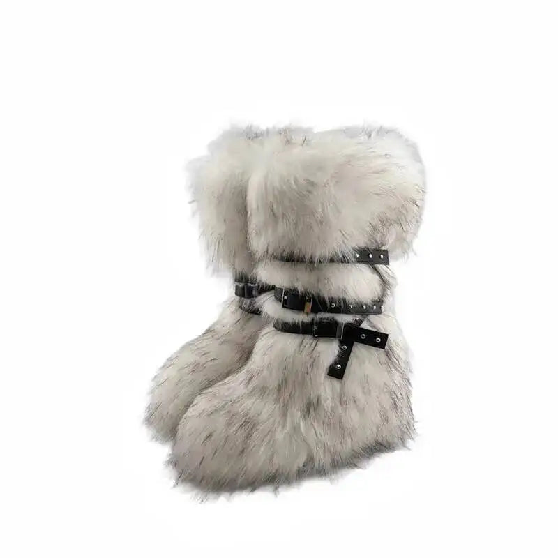 2025 Winter Subculture High Top Furry Boots For Women Snow Boots Niche Lined Thick Soled Long Tube Snow Boots