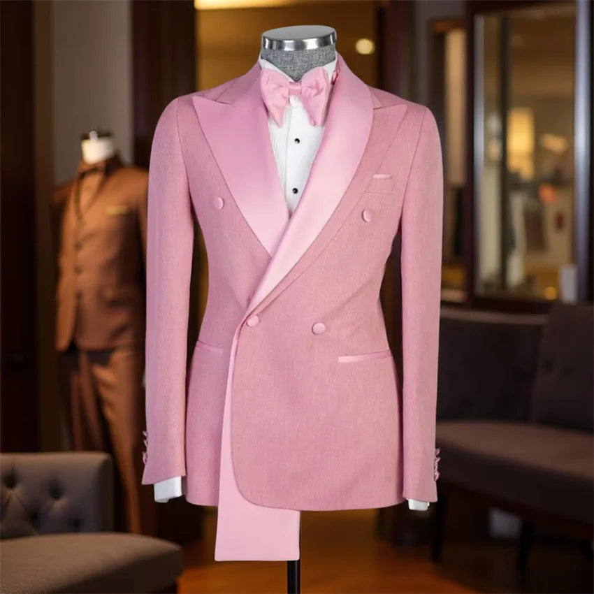 Double Breasted Men Suits Wedding Formal Party Groom Tuxedo Banquet Man Sets 2 Pieces Peaked Lapel Jacket with Pants Customized