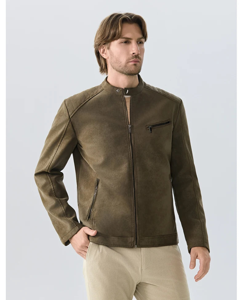 Men's PU Leather Jacket Faux Fur Leather Jacket Thickened Plush Autumn Winter Warm Leather Jacket High-End Business Leather Coat