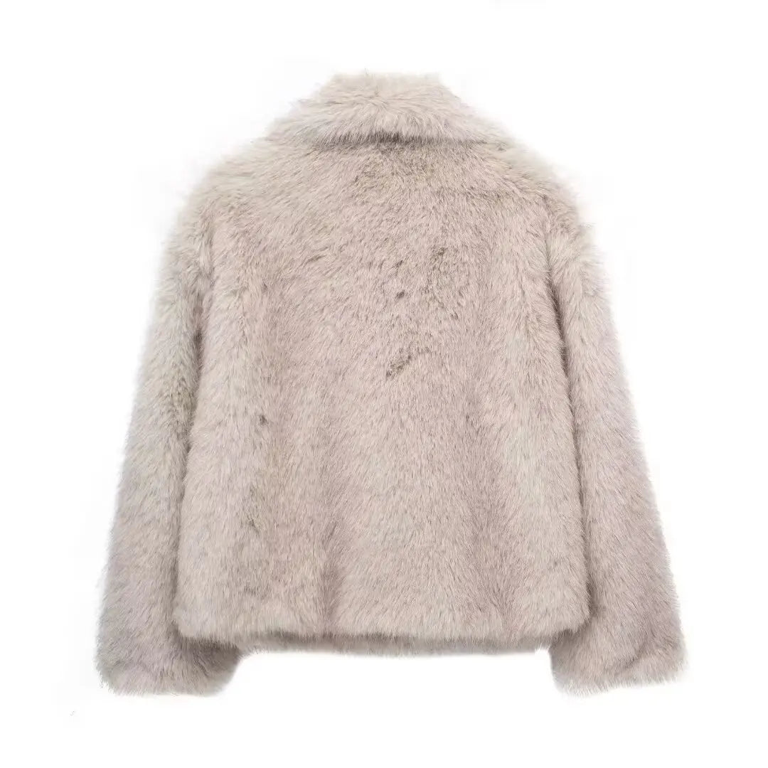 HH 2025 Winter Coats For Women New Artificial Fur Effect Loose Cropped Coat Female Versatile Streetwear Women's Cardigan