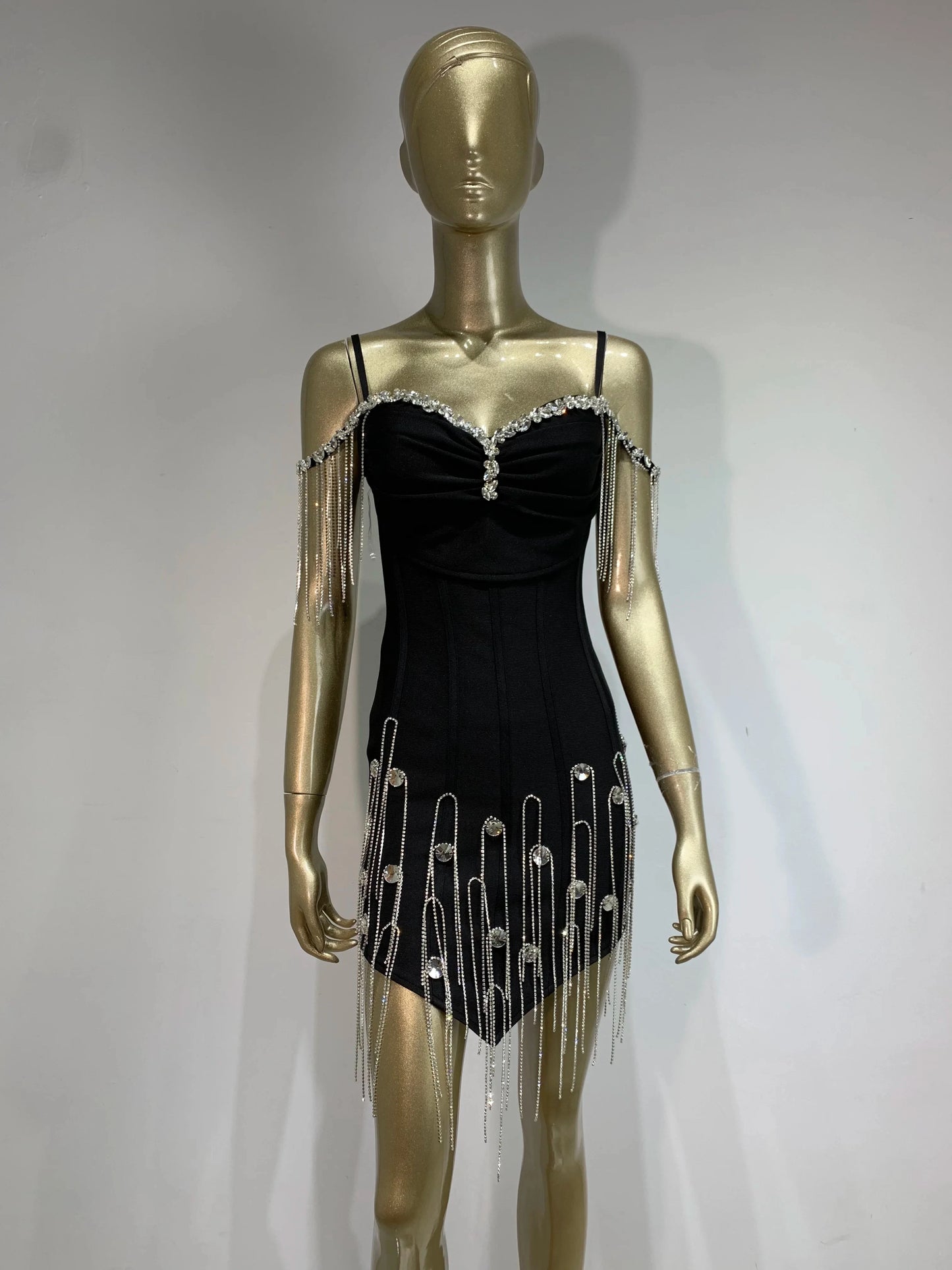 Women Celebrity Sexy Beading Crystal Black White Mini Bodycon Bandage Dress 2024 Knitted Elegant Evening Club Party Outfit