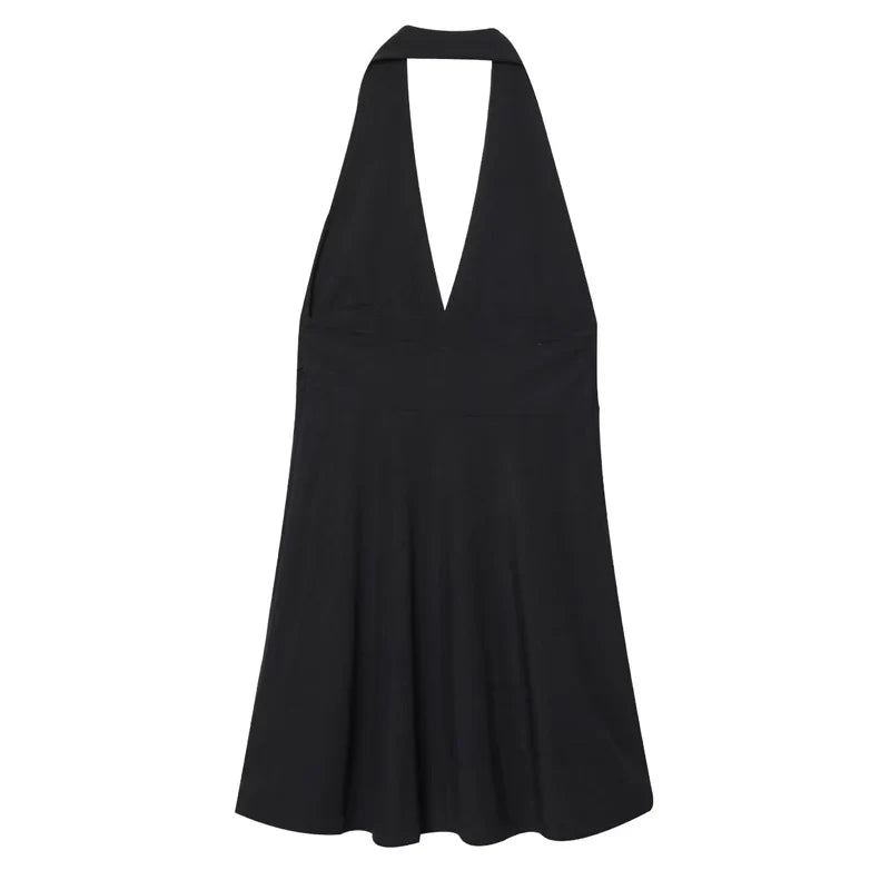 Women's Dresses High Waist Pleated Halter Short Dresses Women Sexy Backelss A-Line Mini Vestidos 2026Summer New Women's Fashion
