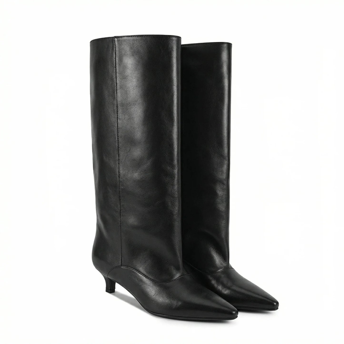 Women's Spring and Autumn New Cat Heel Wide Knee Knee Boots Fashion Pointed Women's Low Heel Mid Heeled Boots