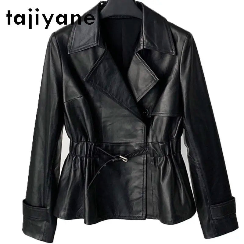TAJIYANE Real Sheepskin Leather Jacket Woman Short Elastic Waist Suit Jacket Fashion Belted Coat Autumn Women Clothing 2026 가죽자켓
