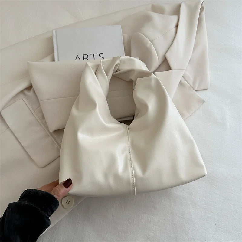 Elegant Folded Cloud Women's Handbag Trendy Minimalist PU Leather Tote Bag Soft Surface Magnetic Buckle Closure Casual Use