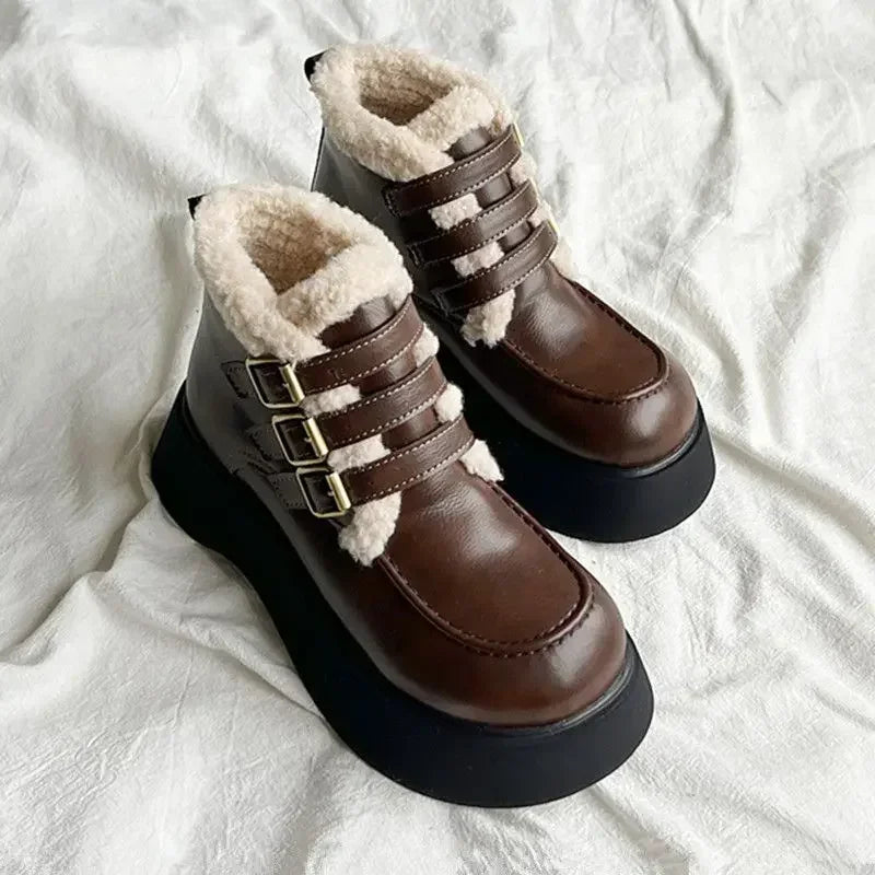 Lace-up Elegant With Medium Heels Padded Women's Snow Boots Laces Ladies Shoes Y2k Protective Plush Comfortable High Quality 39