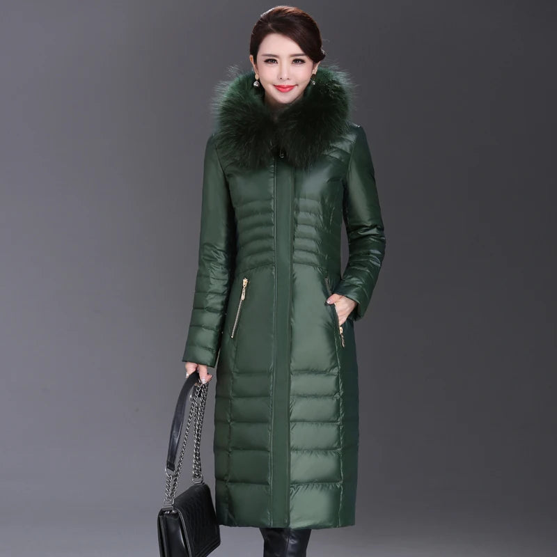 Shengyu Boya Middle-Aged and Elderly Women's Over-The-Knee Long down Jacket, Thickened Slim-Fit Coat for Mothers, New Style