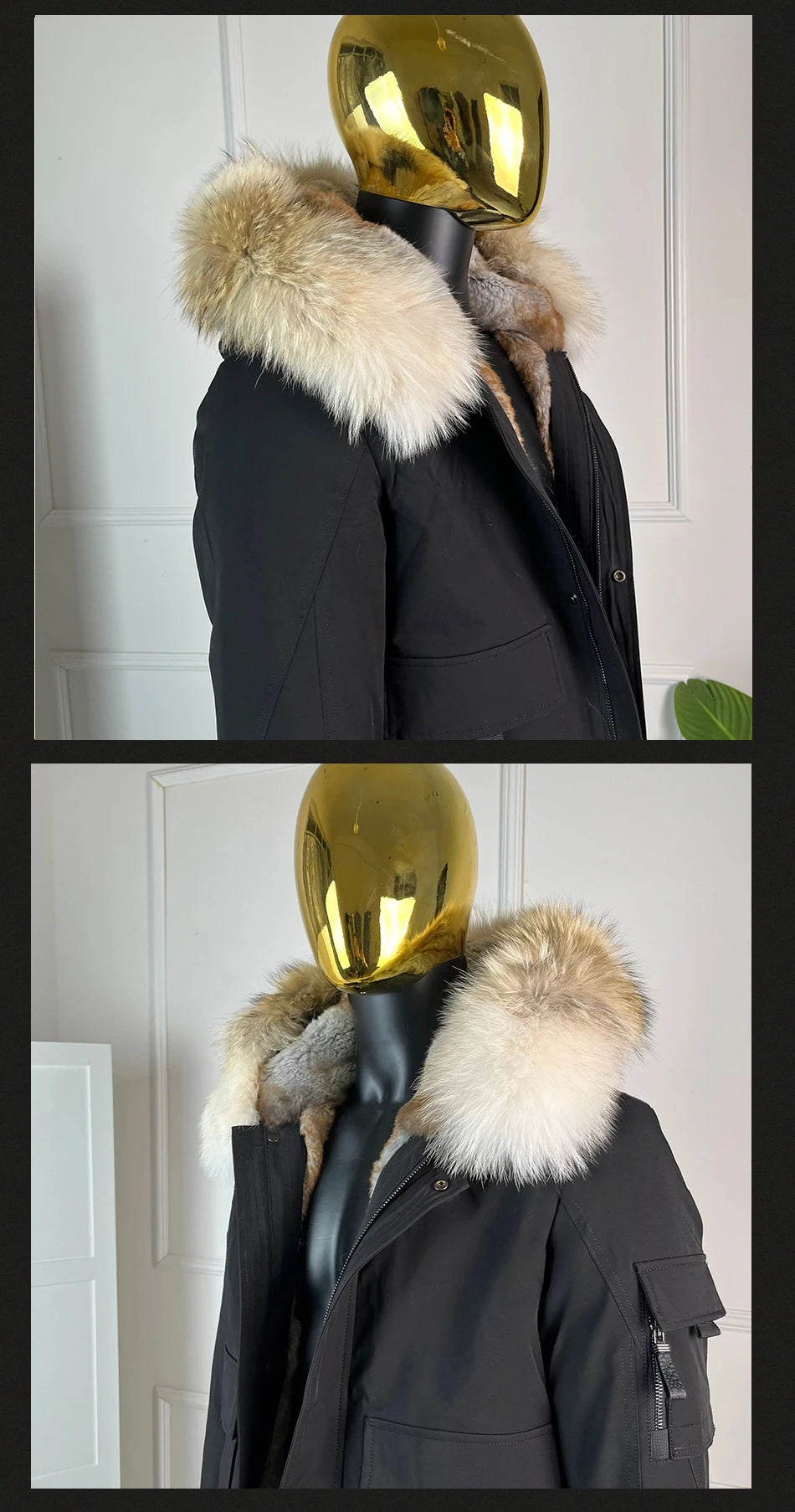 Winter Mens Outerwear Mens Fur Coat Detachable Real Coyote Fur Collar Rabbit Fur Liner Hooded Parka Fashion High Quality