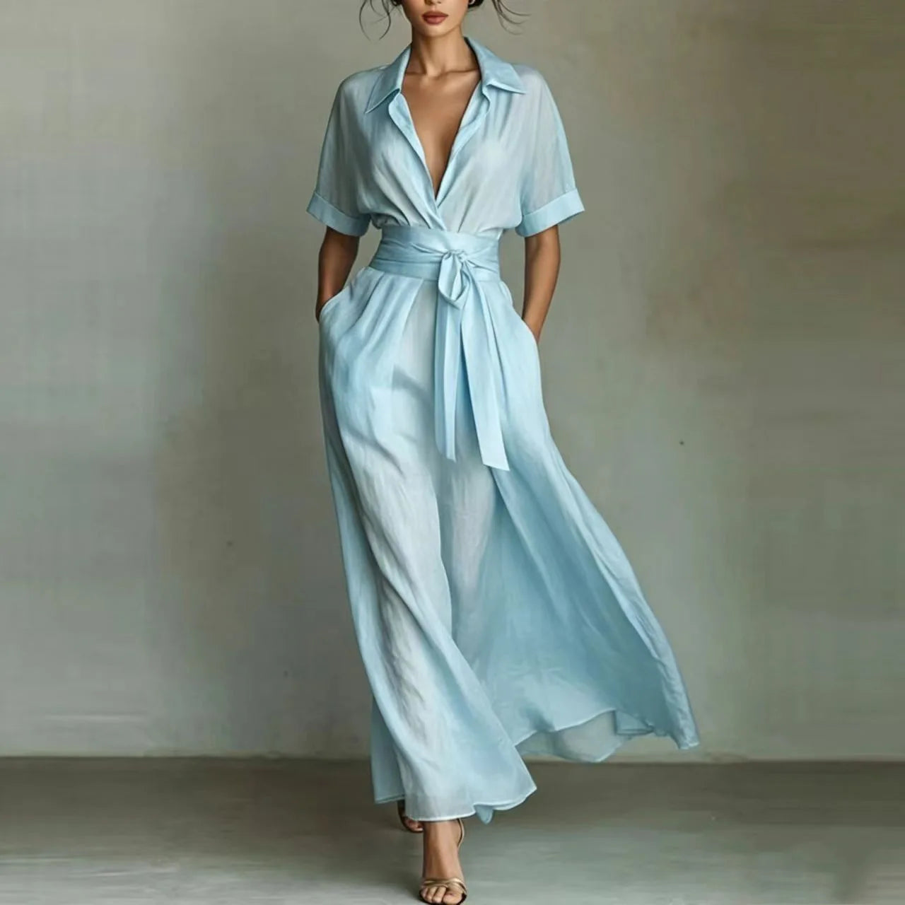 Dress Dresses Women Spring Summer French Retro Plain Waist Cinching Slim African Sundress