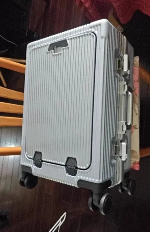 Front Opening Large Capacity Rolling Luggage Case Aluminum Frame ABS+PC Trolley Case Suitcase USB Charging Boarding Case