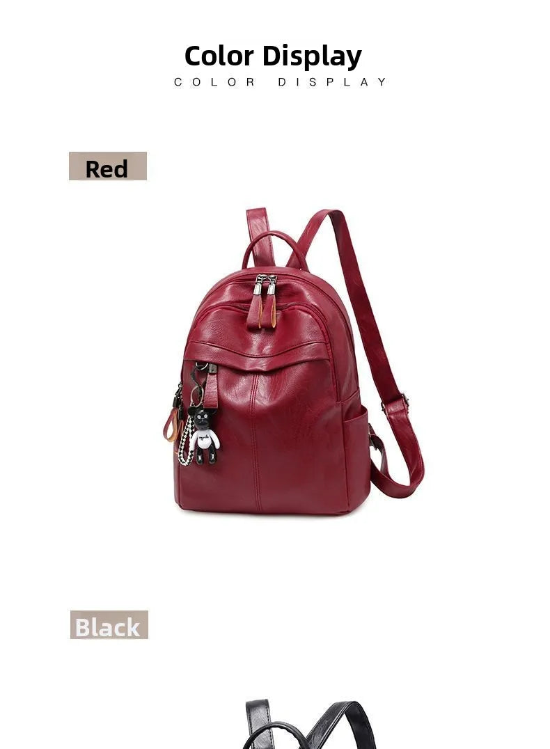 Women's Large Capacity Soft Leather Backpack Fashionable Street Style Travel Bag 2025 New Korean Version Trendy Ladies Bag