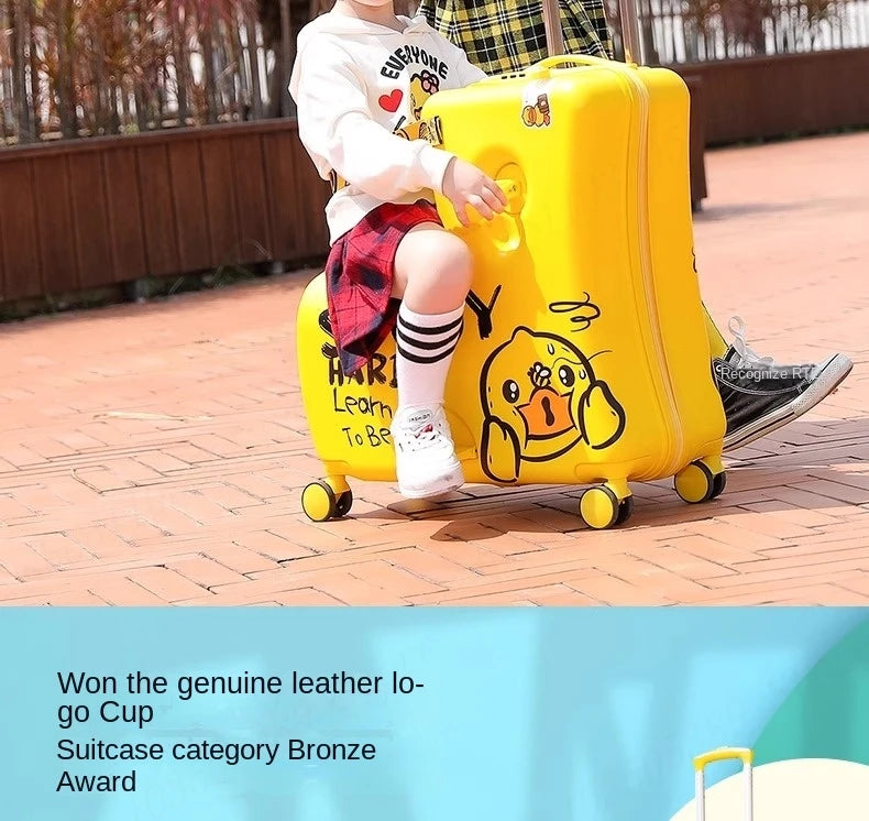 Cute Pony Cartoon Suitcase for Children Can Sit and Ride Carry on Kids Luggage Baby Trolley Case Boarding Cabin 20 Inch