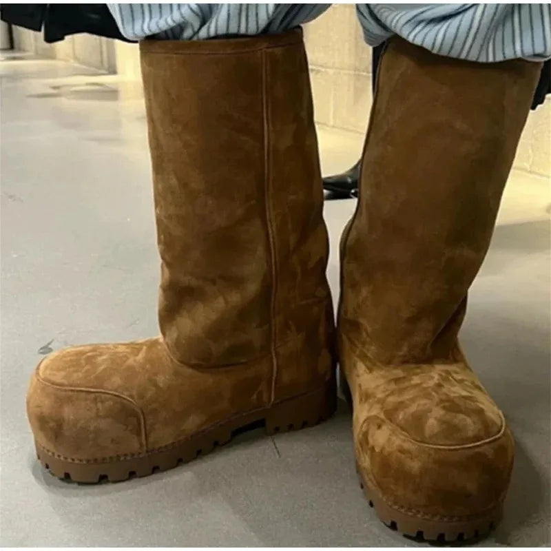 New Fashionable Snow Boots Platform Elevating Warm Cotton Shoes Warm Big Head Design Long Boots Ladies All-over Brown Long Boots