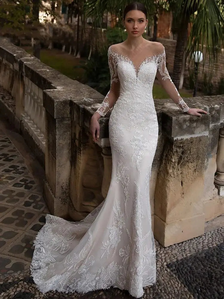 2024 Celebrity Mermaid Women Wedding Dresses Lace Long Sleeves Bridal Gowns Popular Princess Ball Vestidos De Novias Customized