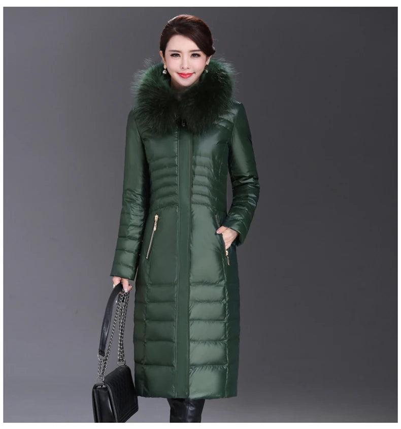 Shengyu Boya Middle-Aged and Elderly Women's Over-The-Knee Long down Jacket, Thickened Slim-Fit Coat for Mothers, New Style