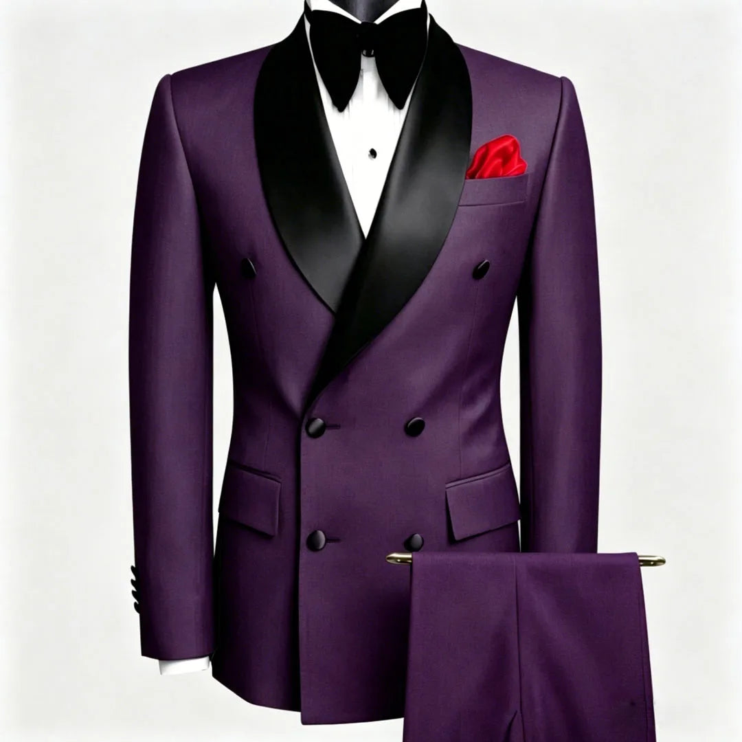 Men Suit Black 2 Pieces Double Button With Black Lapel For Wedding Groom Business Birthday Banquet Work Suit Jacket And Pants