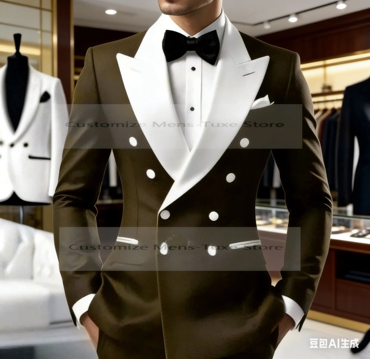 White Lapel Black Formal Occasion Men Suit Groom Groomsman Wedding Party Prom Business Casual Tuxedos 2 Piece Set Blazer Pants