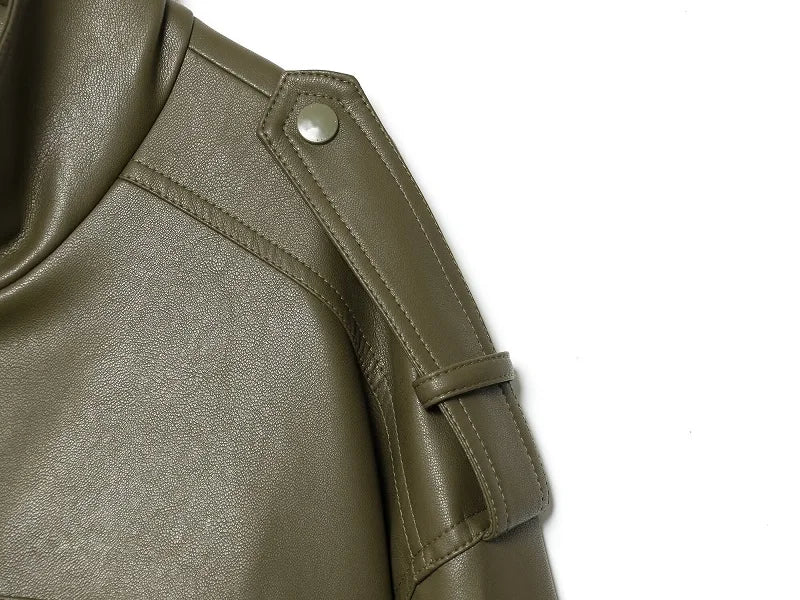 MUJER Faux Leather Cropped Jacket Women Bomber Demi-season Jackets for Women Long Sleeve Women's Coats Zip Overcoat Jacket Women