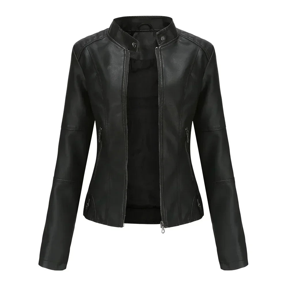 Faux Leather Jacket Women 2026 Autumn Spring Women's Moto Biker Jacket Red Black Coat Brown Purple Blue 3xl 4xl Coffee XS Beige