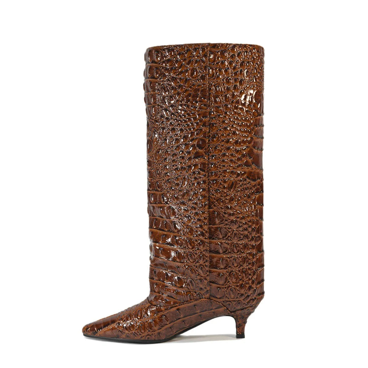 Women's Spring and Autumn New Cat Heel Wide Knee Knee Boots Fashion Pointed Women's Low Heel Mid Heeled Boots