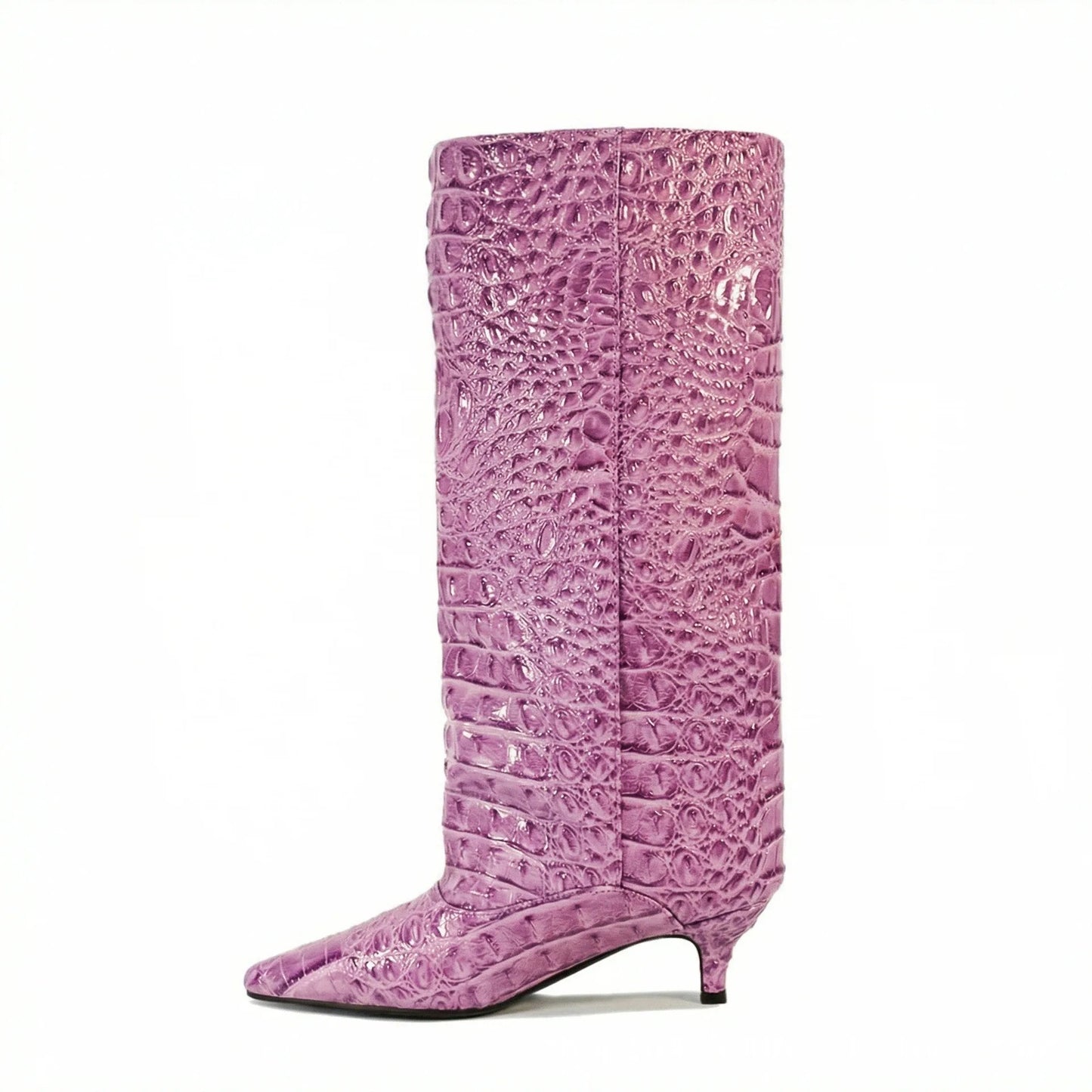 Women's Spring and Autumn New Cat Heel Wide Knee Knee Boots Fashion Pointed Women's Low Heel Mid Heeled Boots