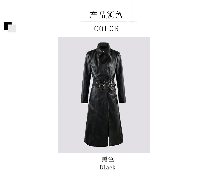 Nerazzurri Spring Autumn Long Black Stretchy Velvet Patchwork Pu Leather Coat Women with Double Belt Luxury Designer Clothes