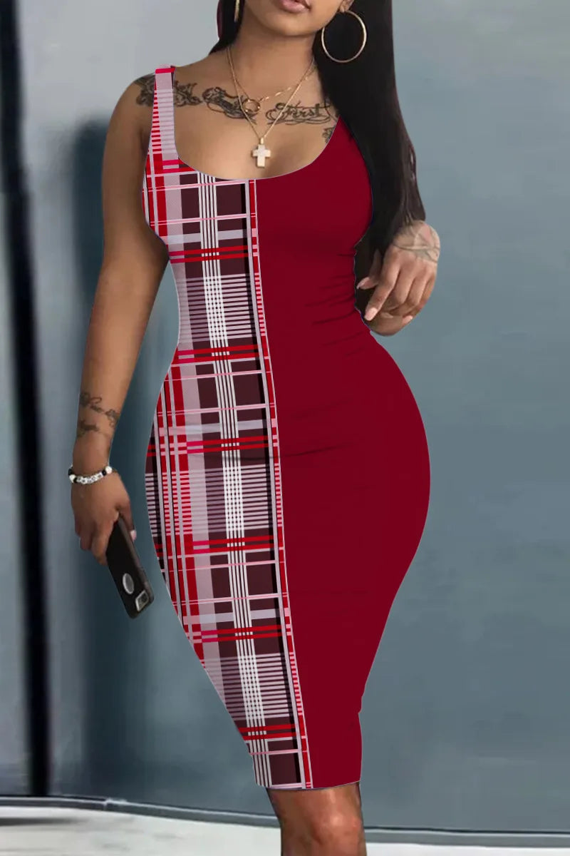 Платье Женское Plus Size Summer Women's Dress Large Size Contrast Heart Print U-Neck Sleeveless Casual Bodycon Mini Dresses