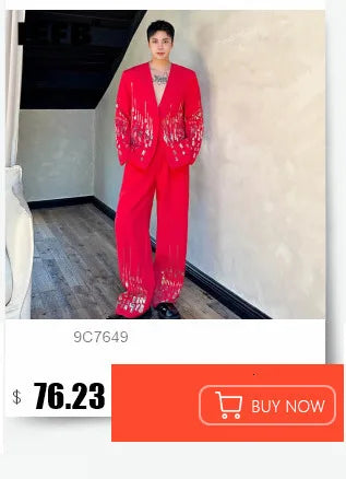 IEFB Niche Design Men's Two-piece Collarless Embroidery Blazer Loose Straight Suit Pants Contrast Color Male Sets New 9C7485