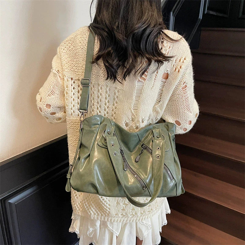 Retro Brand Roomy Shoulder Bag Female Luxury Solid Color Classic Crossbody Bag Large Capacity Style Soft PU Leather Tote Bag