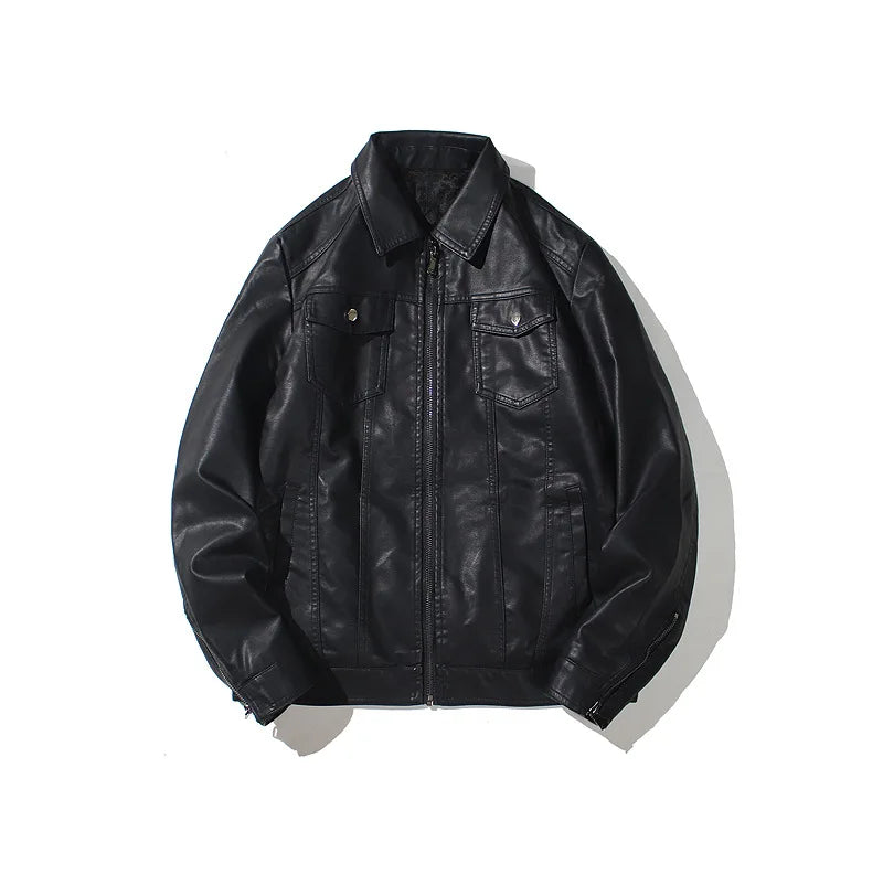 Autumn and Winter Classic Men's Leather Jacket Lapel Fashion Trend Locomotive Clothes Fleece Thermal Jacket Men