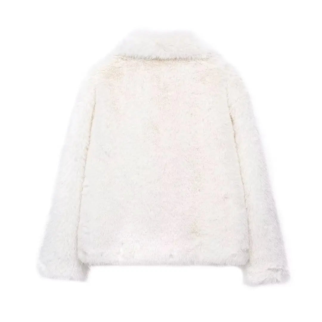 HH 2025 Winter Coats For Women New Artificial Fur Effect Loose Cropped Coat Female Versatile Streetwear Women's Cardigan