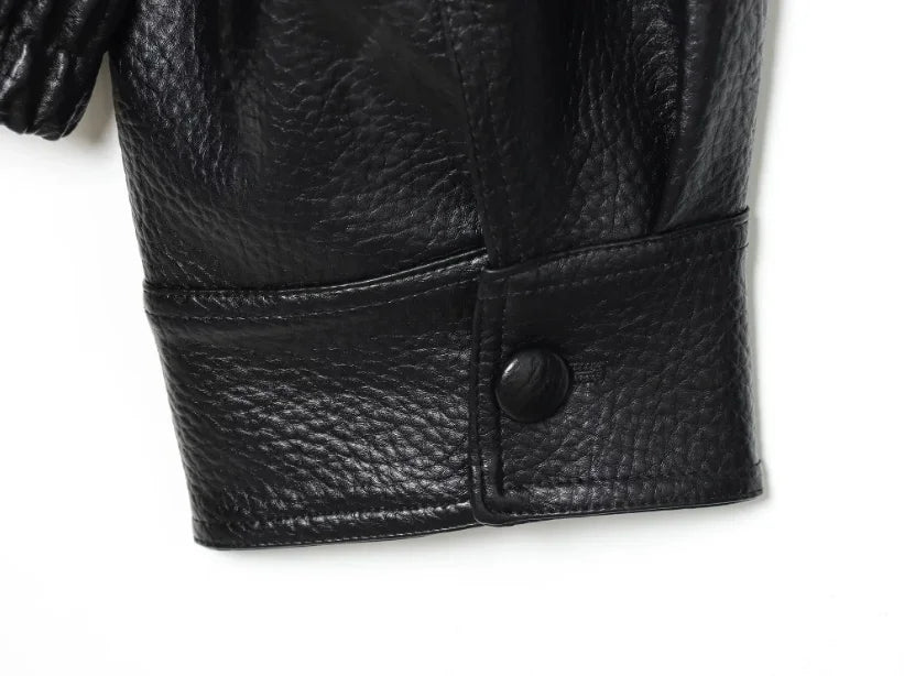 Women Collar Faux Fur Leather Jacket Pebbled Pu Cropped Coat Double Breasted Epaulet Loose Vintage  2026 Autumn Trendy Outerwear