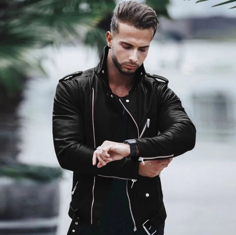 New Men's Autumn Winter Fashion PU Leather Jackets Plus Size 4XL 5XL Slim Leather Jackets Male Jackets for Men Coats Clothing