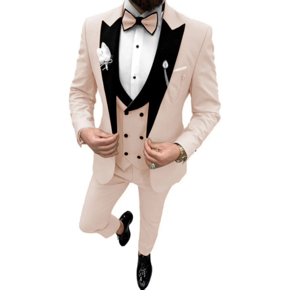 Elegant Men Suit Customized 3 Piece Blazer Vest and Pants Set Tuxedo Suits for Men Velvet Peak Lapel Formal Men Suit for Wedding