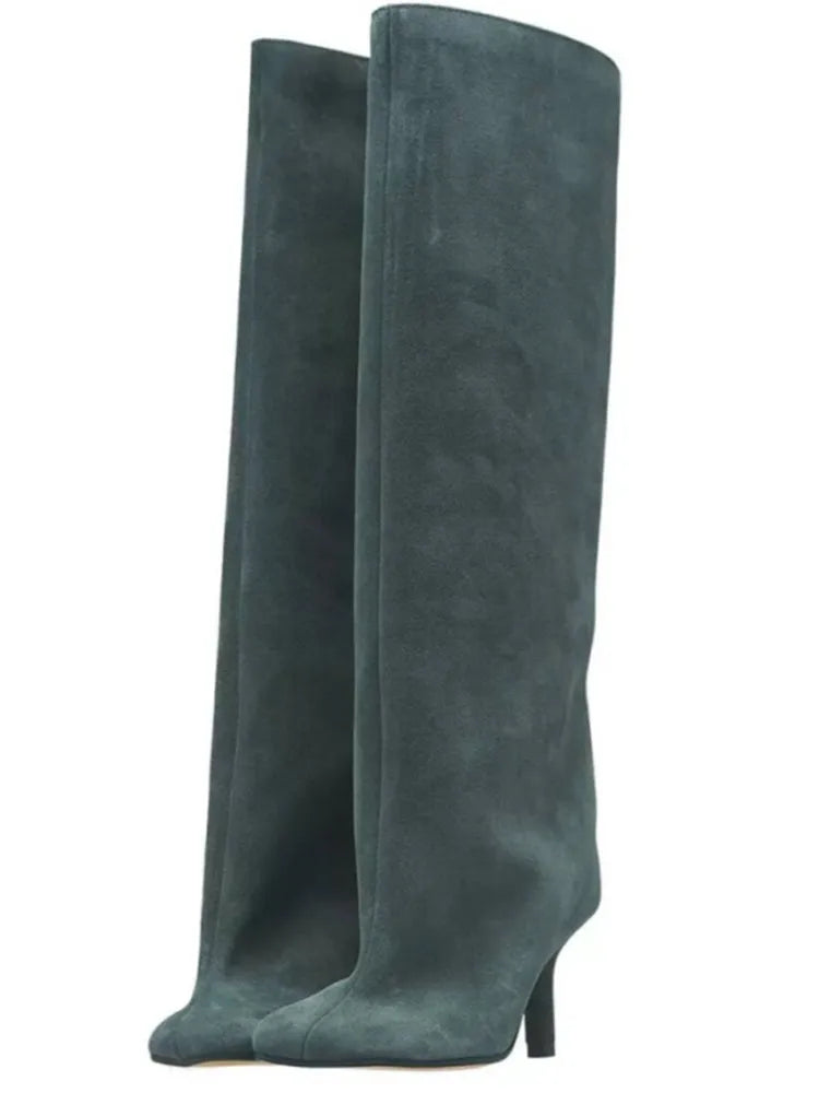 2025Women's Autumn and Winter New Slim Fit High Heels Knee High Boots Fashionable Plus Size Medium Long Boots Knight Boots