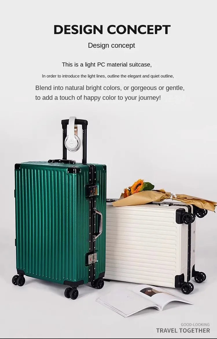 Aluminium Frame Suitcase Large-capacity Trolley Case Strong and Durable Password Cabin Bag Thickened PC suitcase 20/22/24/26/28
