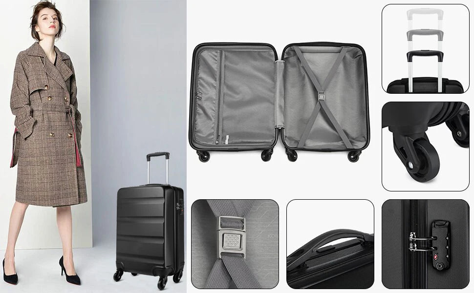 KONO Hardshell Case with 4 spinner wheels and number combination lock, light suitcase, hand luggage, 55/66/75 cm