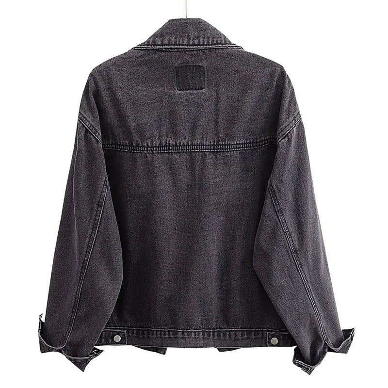 Fashion Women's Black Washed Denim Jackets Spring Autumn Vintage Jeans Coat Oversize Loose Outerwear Lady Casual Tops Overcoat