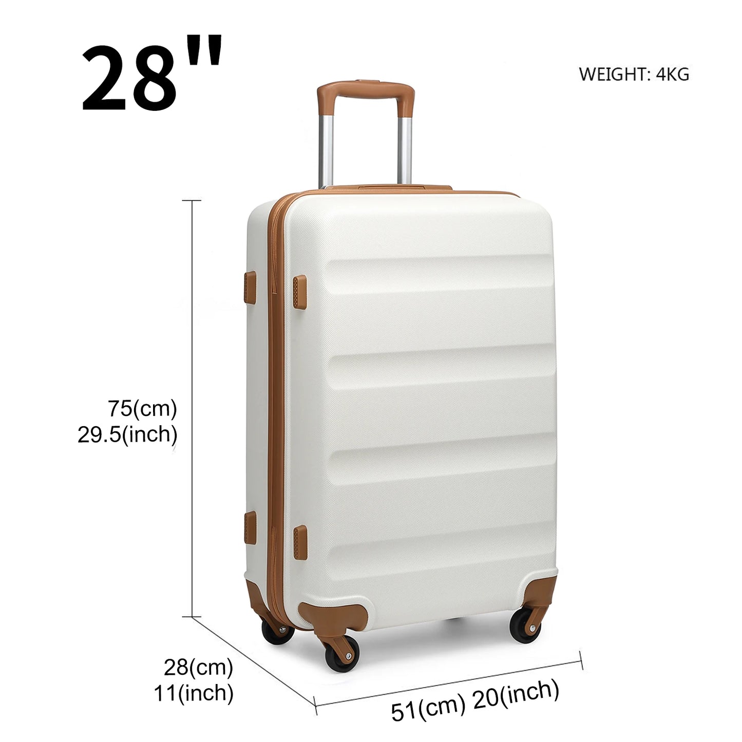 KONO Hardshell Case with 4 spinner wheels and number combination lock, light suitcase, hand luggage, 55/66/75 cm