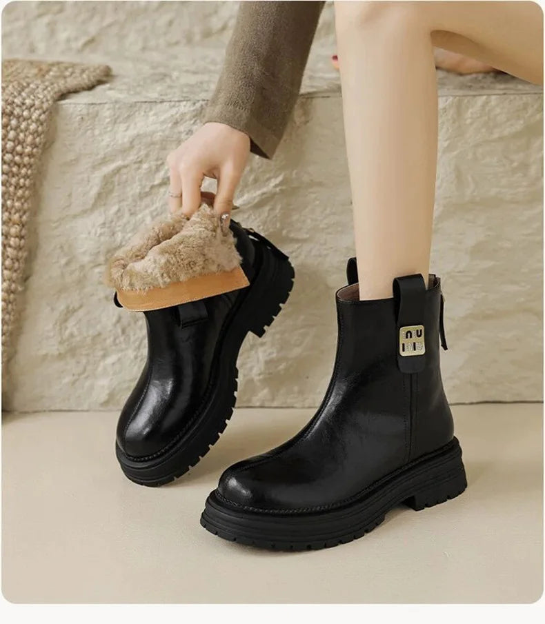 Women Winter Fleece Lined Snow Boots Non Slip Warm Short Boots for Cold Weather