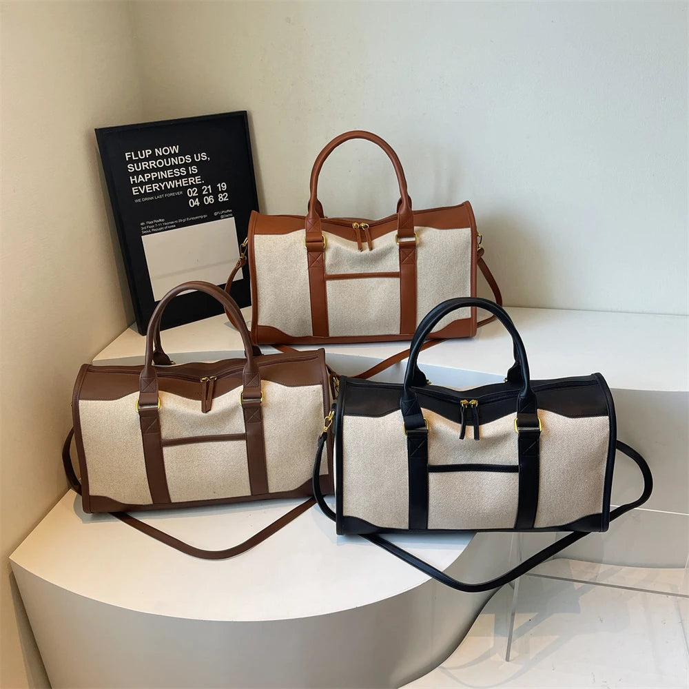 Oversized Travelling Handbags For Women Cotton Fabric Large Capacity Airplane Luggage Bag Simple Fashion Shoulder Crossbody Bags