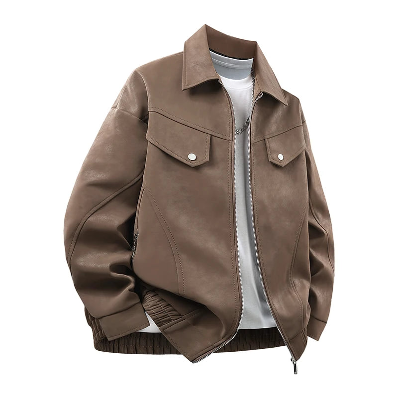 Leather Jacket Autumn Winter Outdoor Comfortable Warm Breathable Men's Jacket Sports Fitness Running Leisure Handsome Imitation