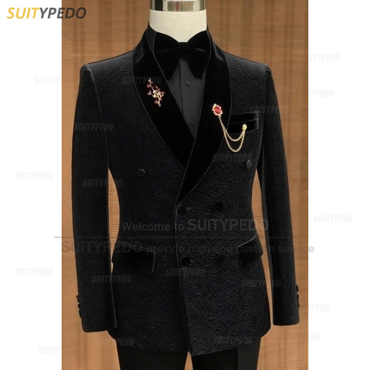 Luxury Jacquard Suit Sets For Men Wedding Banquet Grooms High Quality Outfits Classic Male Double Breasted Blazer Pants 2 Pcs