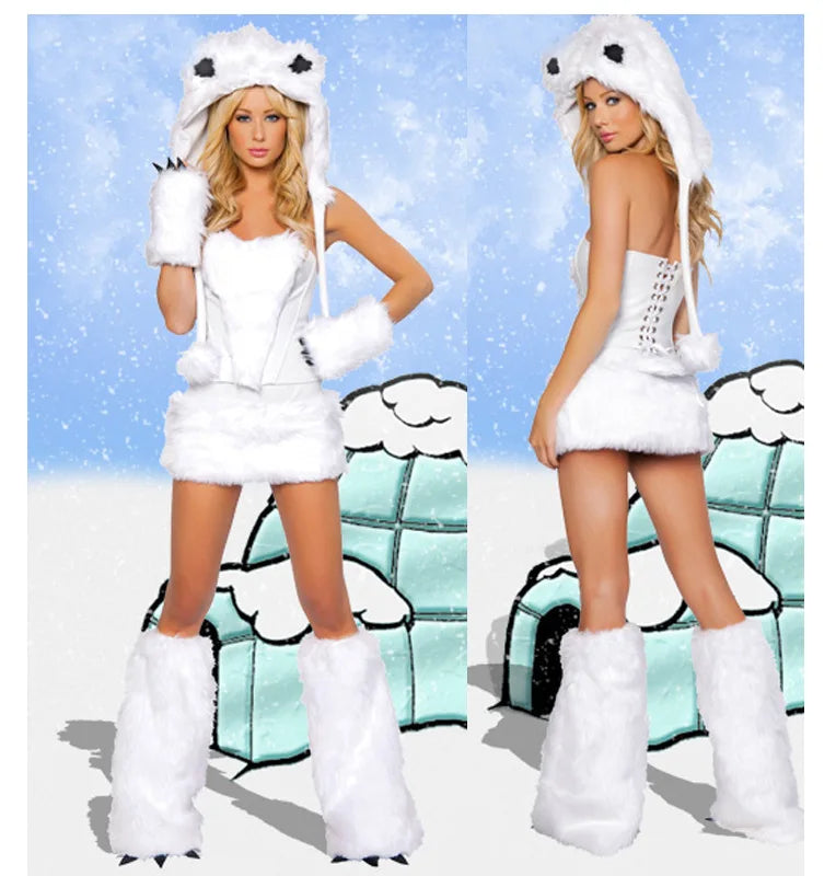 Halloween Costume Woman Sexy Animals Bunny White Leopard Fox Roleplay Outfit Hooded Dress with Tail Carnival Cosplay Party